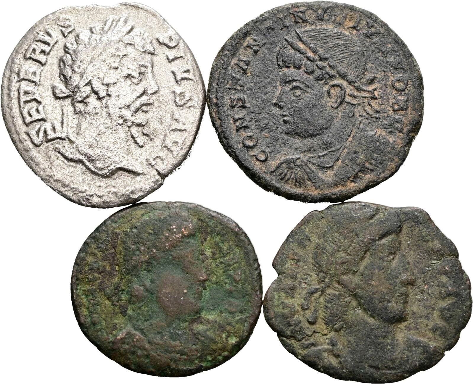 1x Denar + 1x Follis Trier+ 2x Folles – Vorderseite