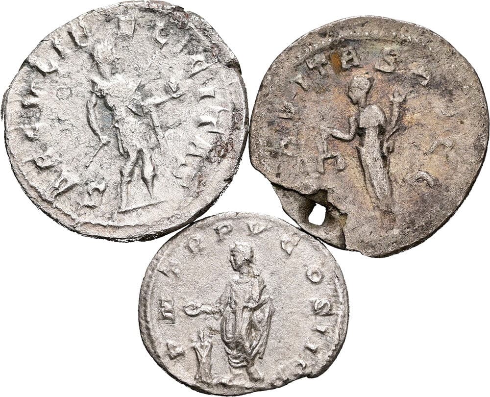 2x Antoniniane+Denar – Rückseite