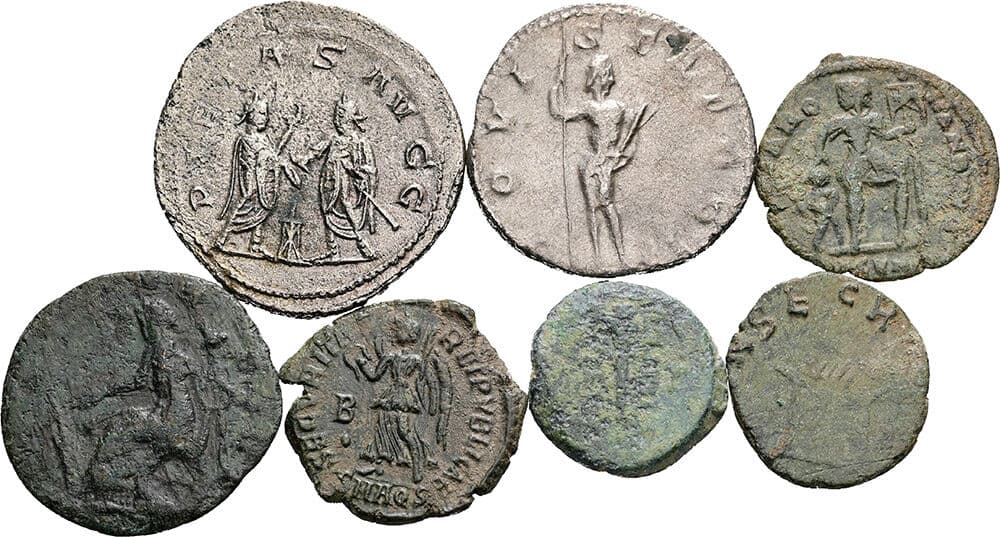 2x Antoniniane+5 x Bronzemünzen – Rückseite