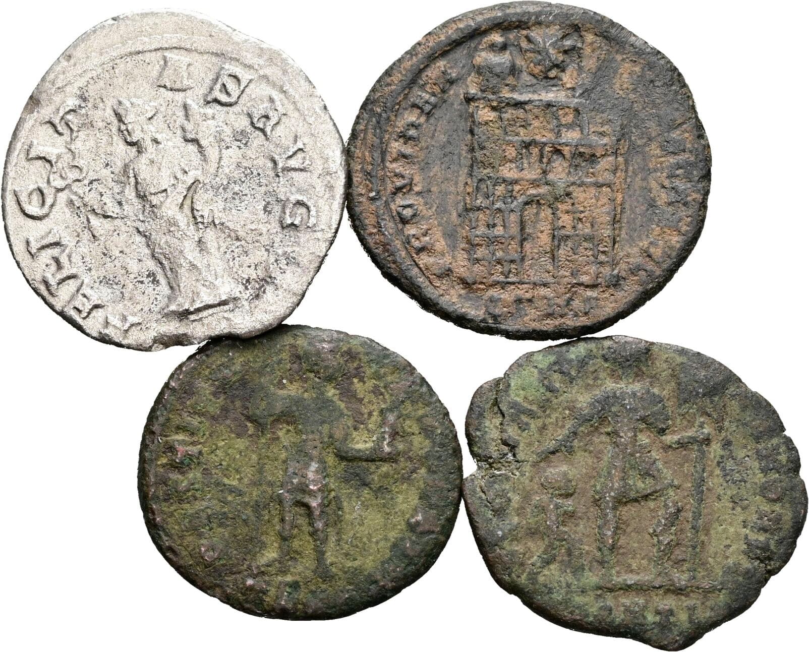 1x Denar + 1x Follis Trier+ 2x Folles – Rückseite