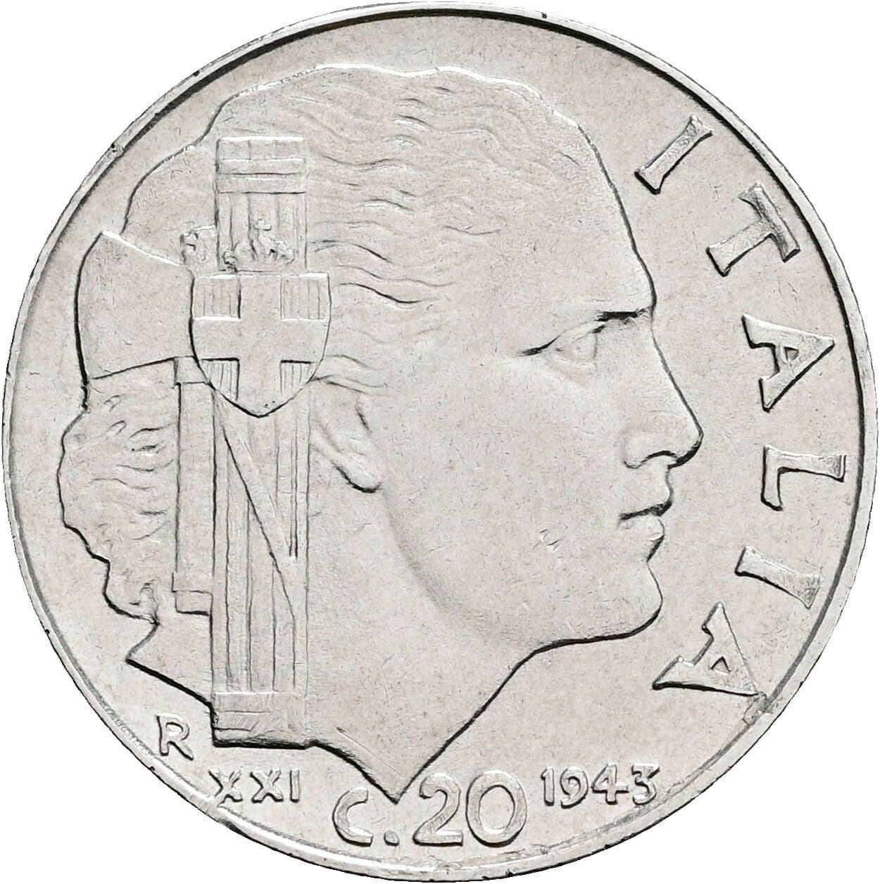 20 Centesimi Victor Emmanuel III. (1900-1946) 1943 – Rückseite