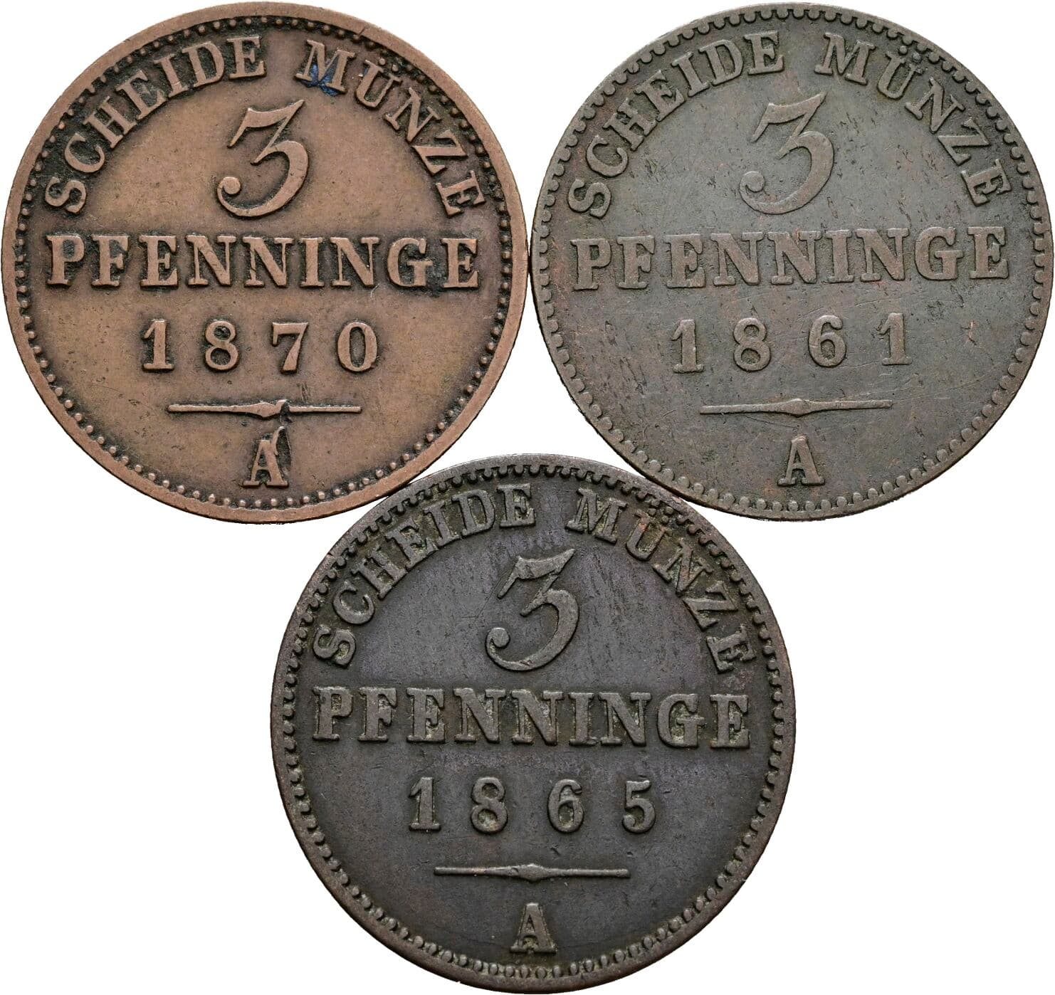 Lot 3 Stück 3 Pfennige