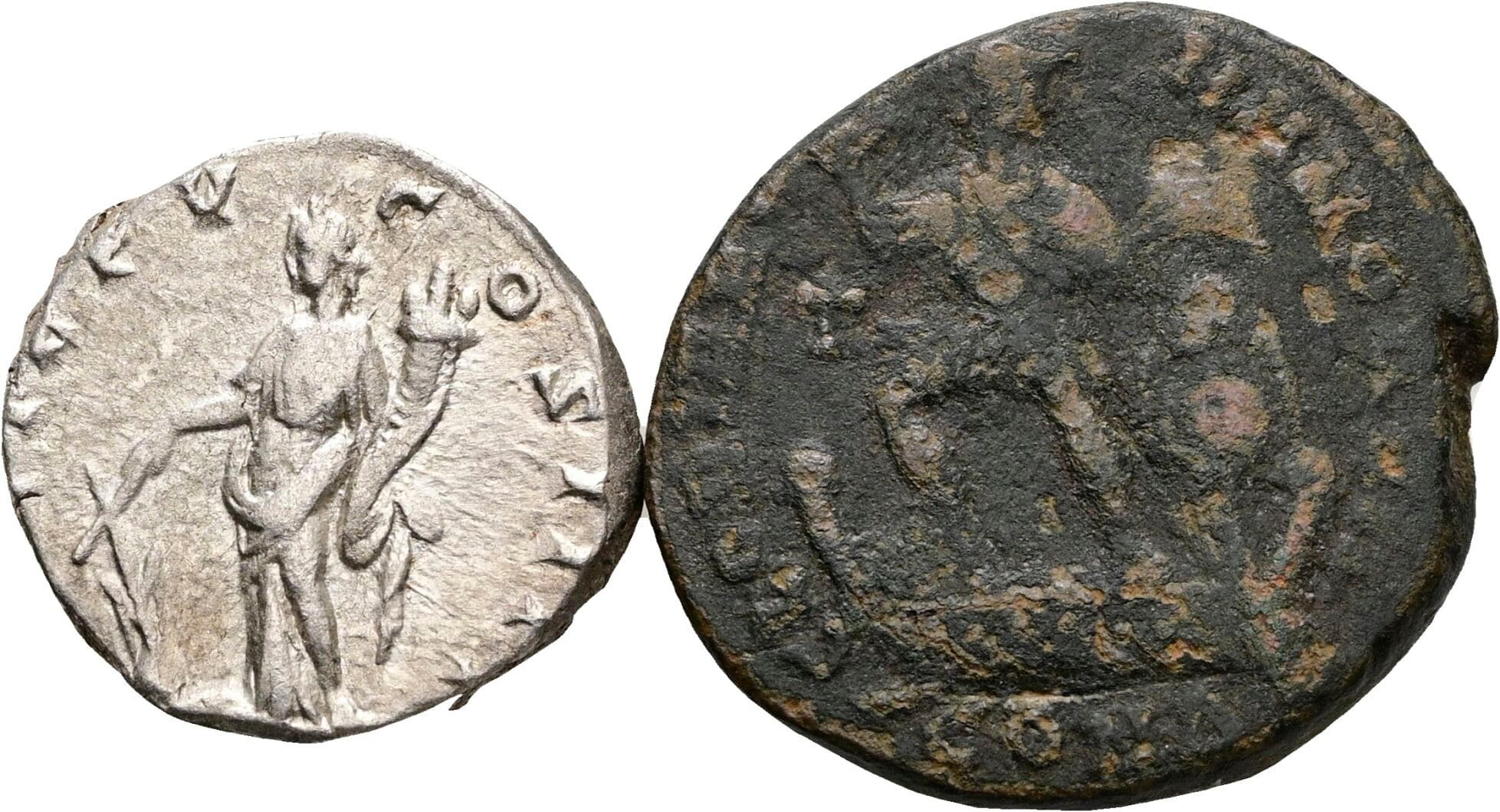 Lot 2 Stück Münzen (1x Denar + 1x Mittelbronze)