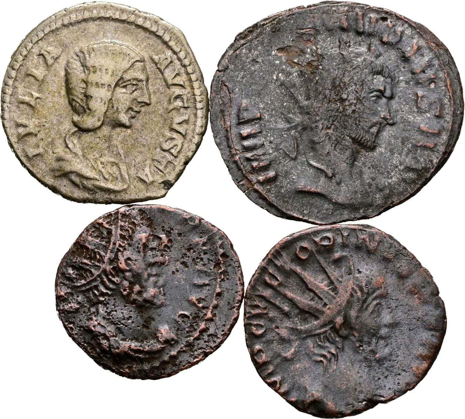 Denar, 3 Stück spätrömische Folles, Antoniniane