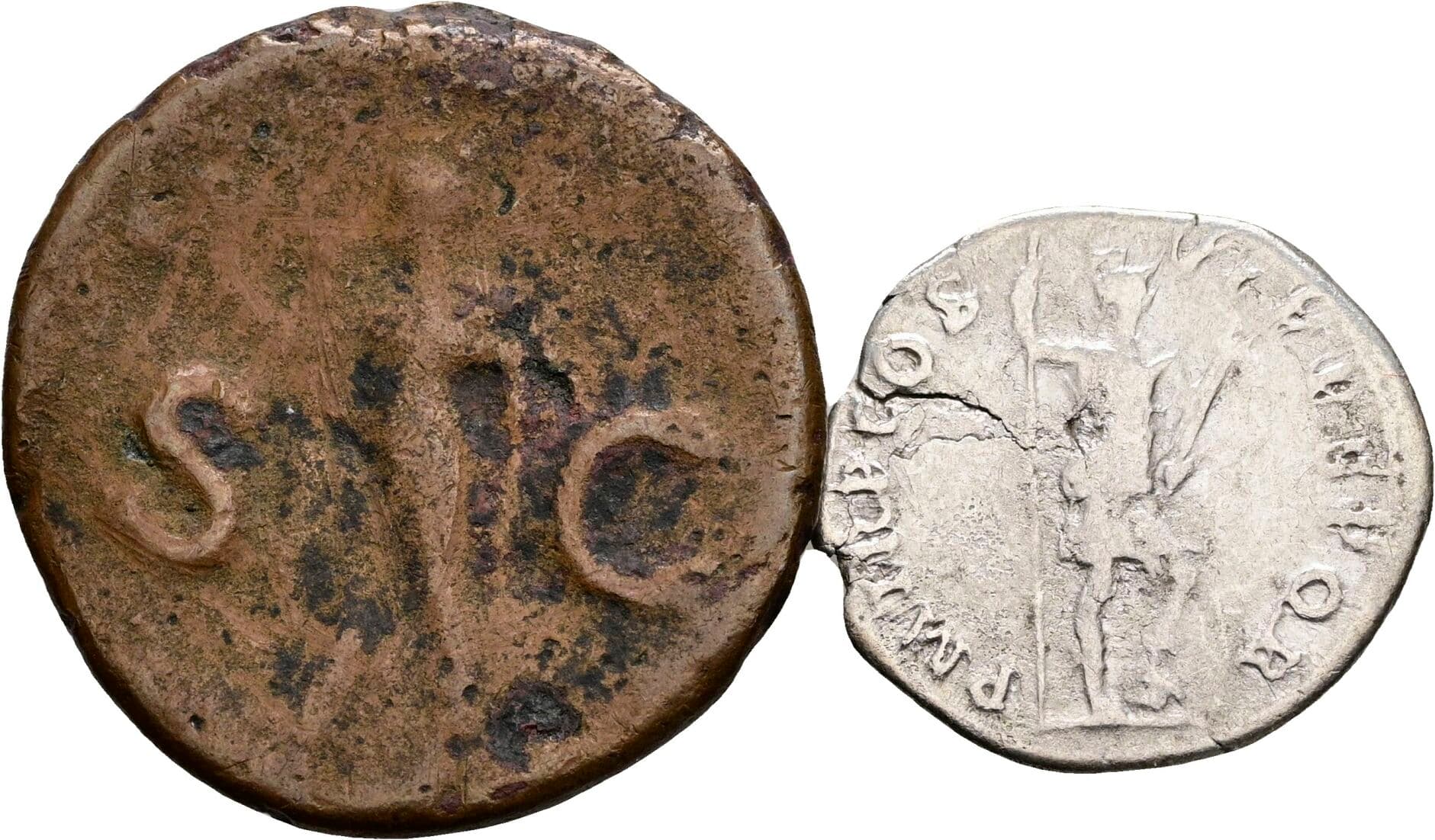 Lot 2 Stück Münzen Traianus 98-117 AC – Rückseite