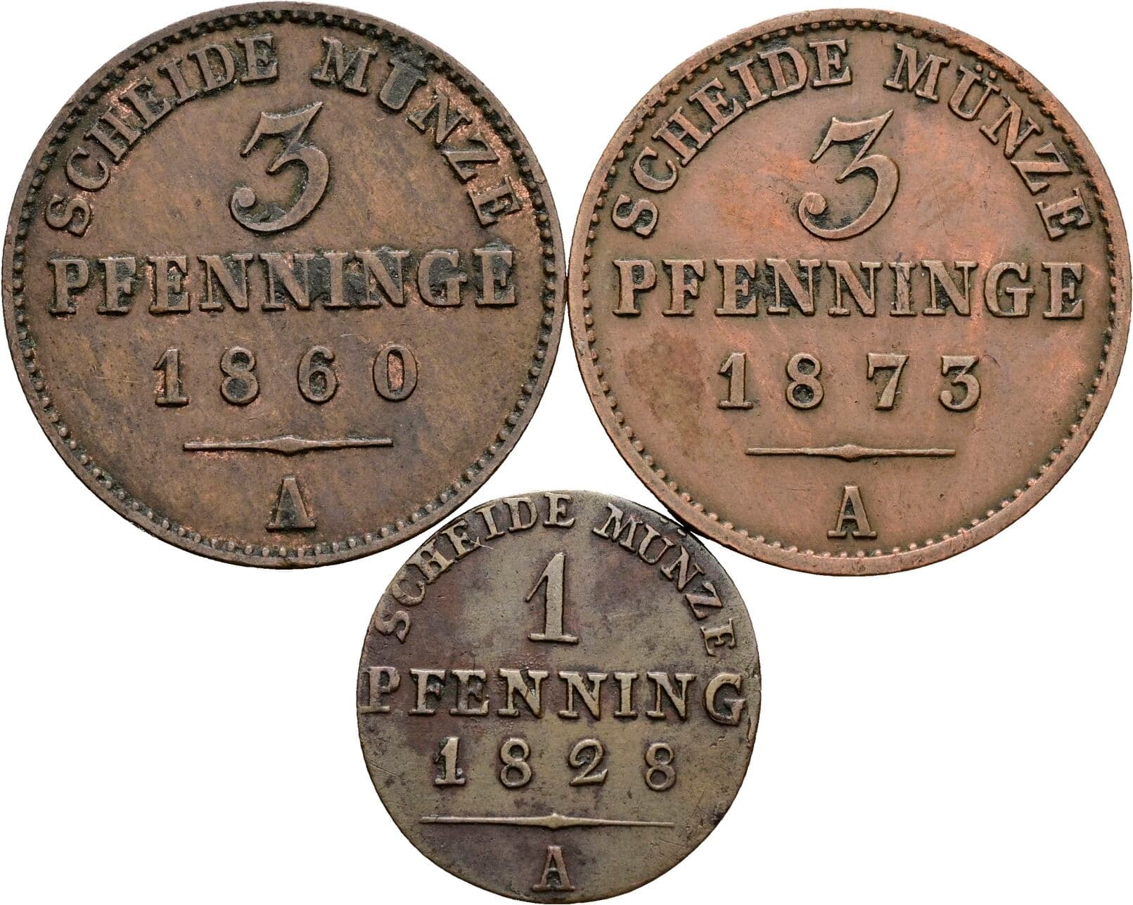 Lot 3 Stück Pfennig – Vorderseite