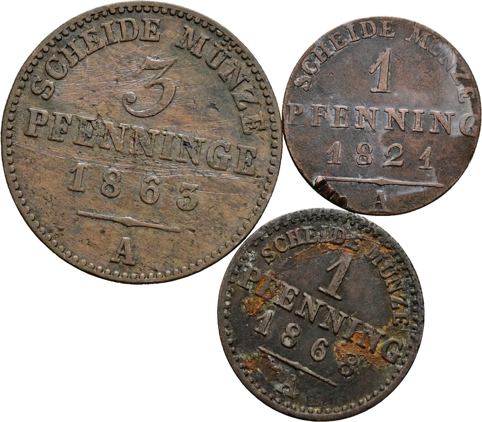 Lot 3 Stück Pfennig – Vorderseite