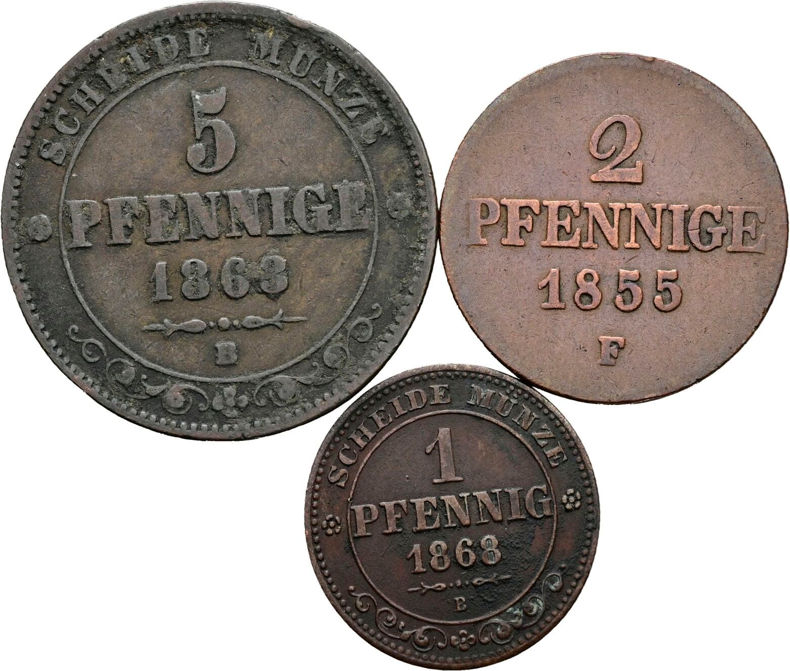 Lot 3 Stück Pfennig – Vorderseite
