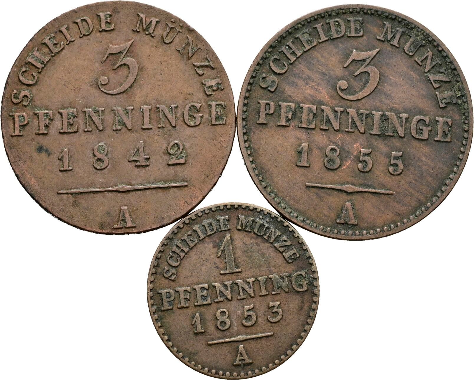 Lot 3 Stück Pfennig – Vorderseite