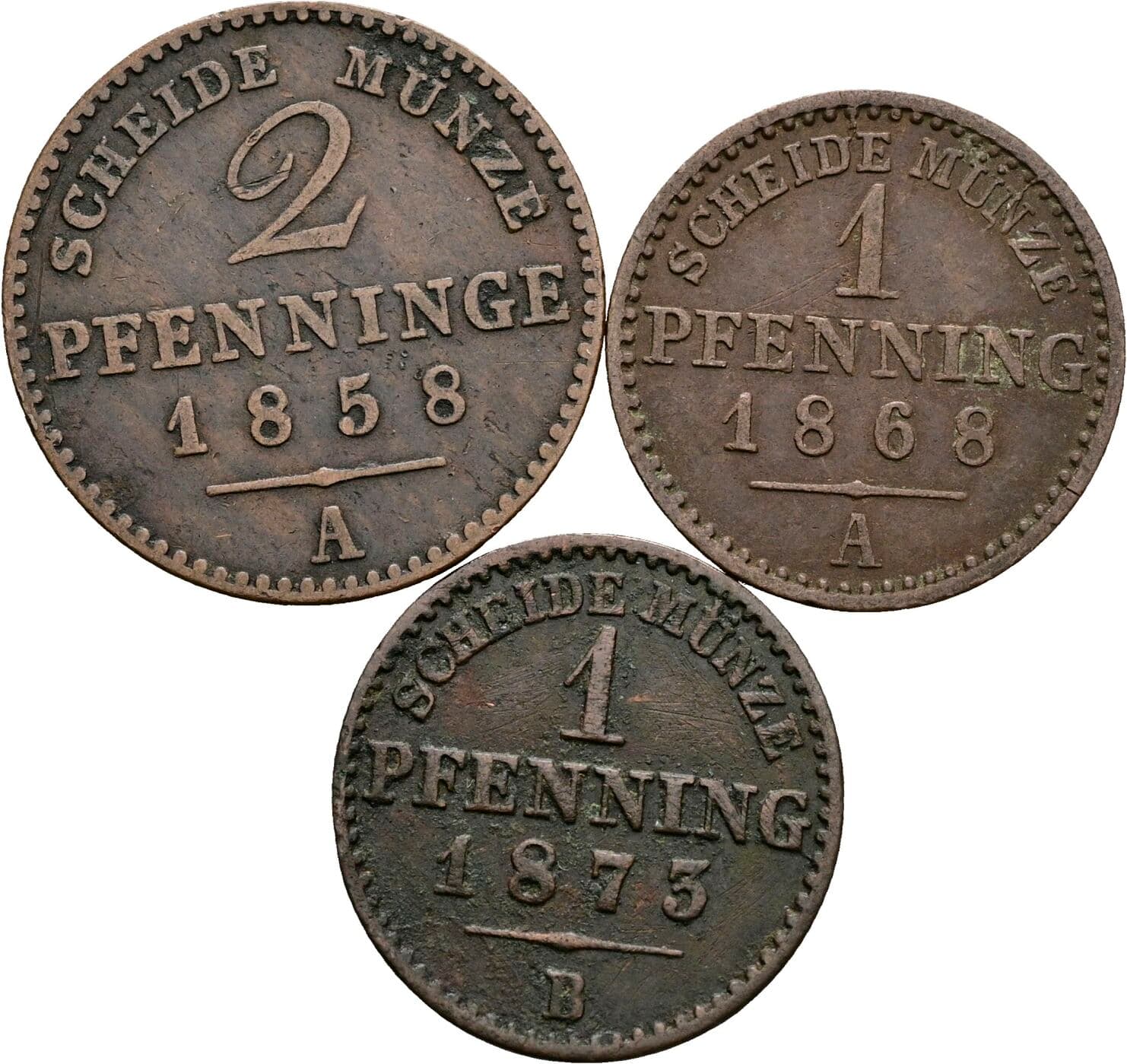 Lot 3 Stück Pfennig – Vorderseite