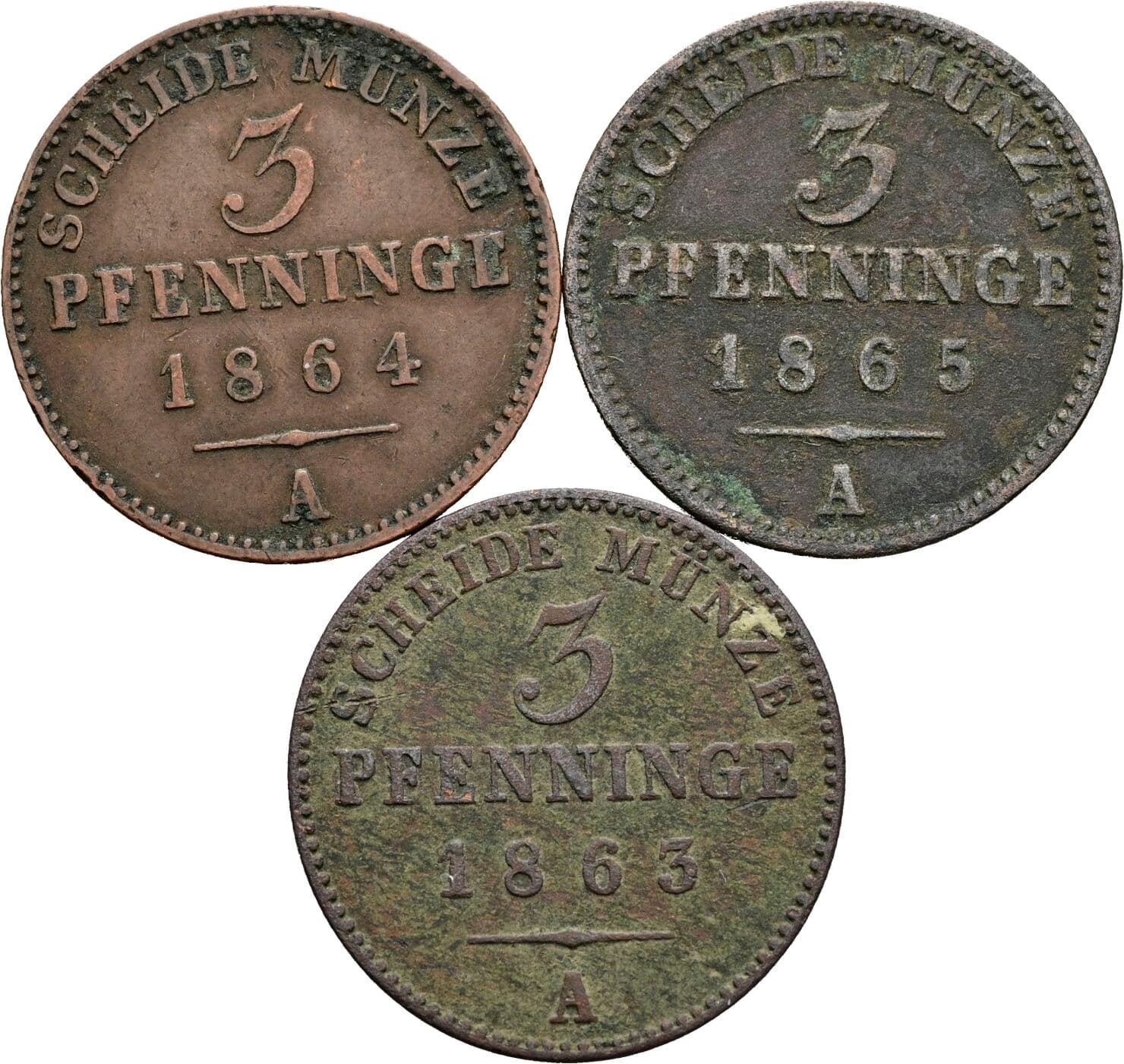Lot 3 Stück 3 Pfennig