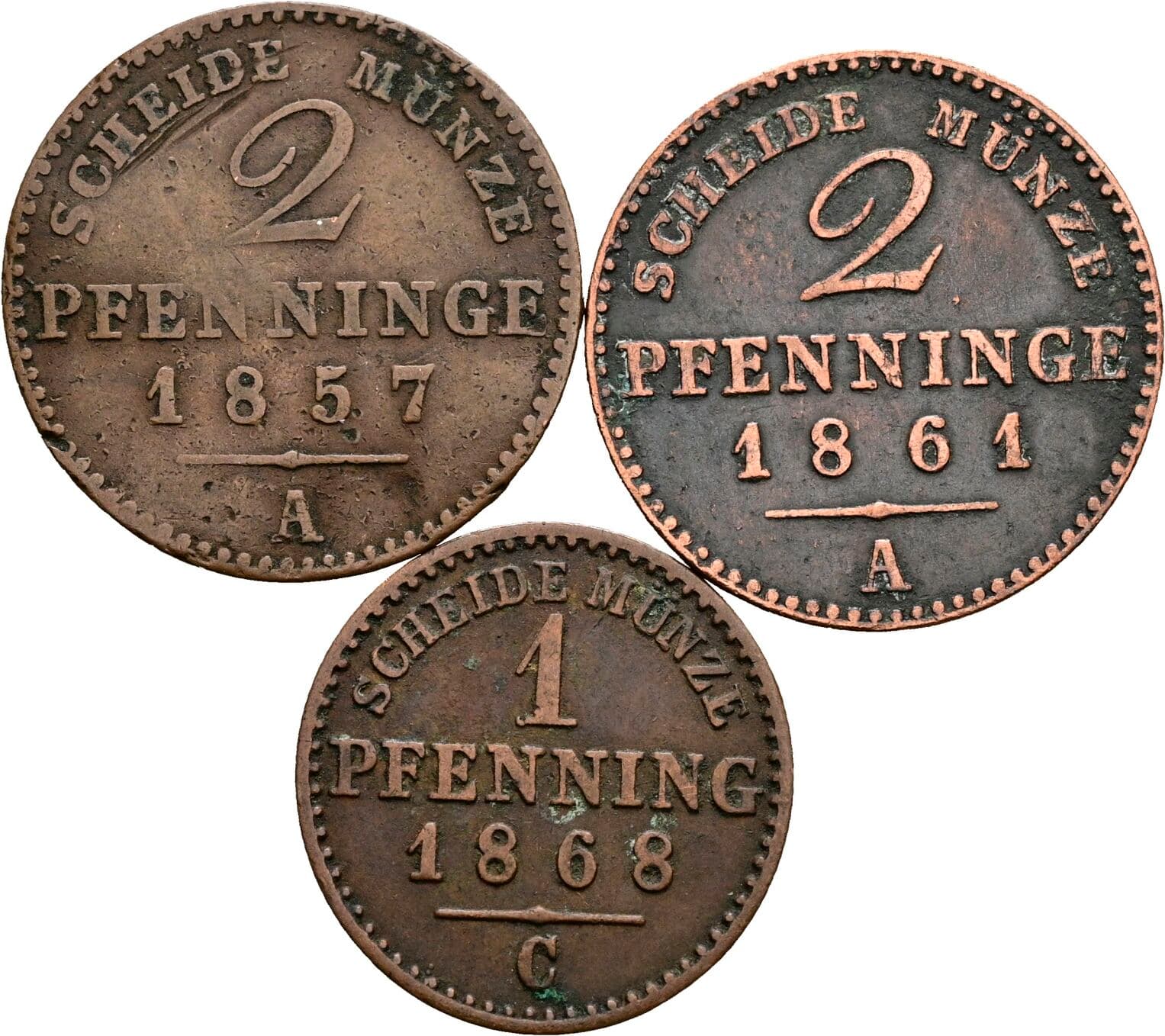 Lot 3 Stück Pfennig – Vorderseite
