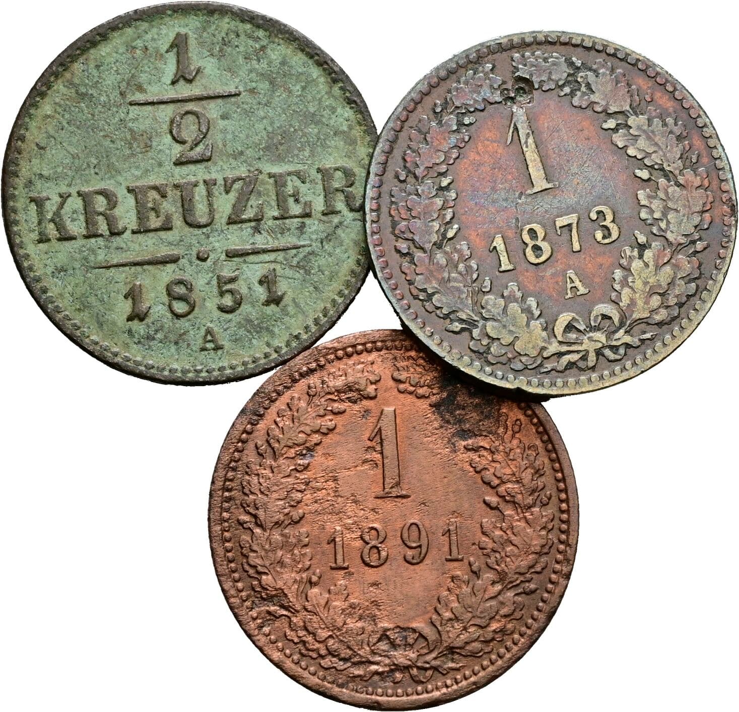 Lot 3 Stück Kreuzer Franz Joseph I. 1848-1916 – Vorderseite