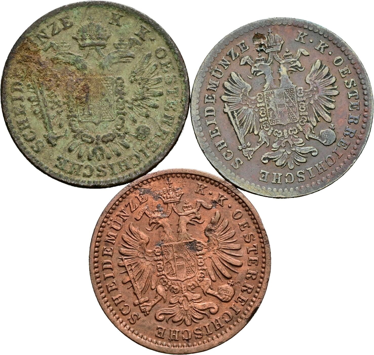 Lot 3 Stück Kreuzer Franz Joseph I. 1848-1916 – Rückseite
