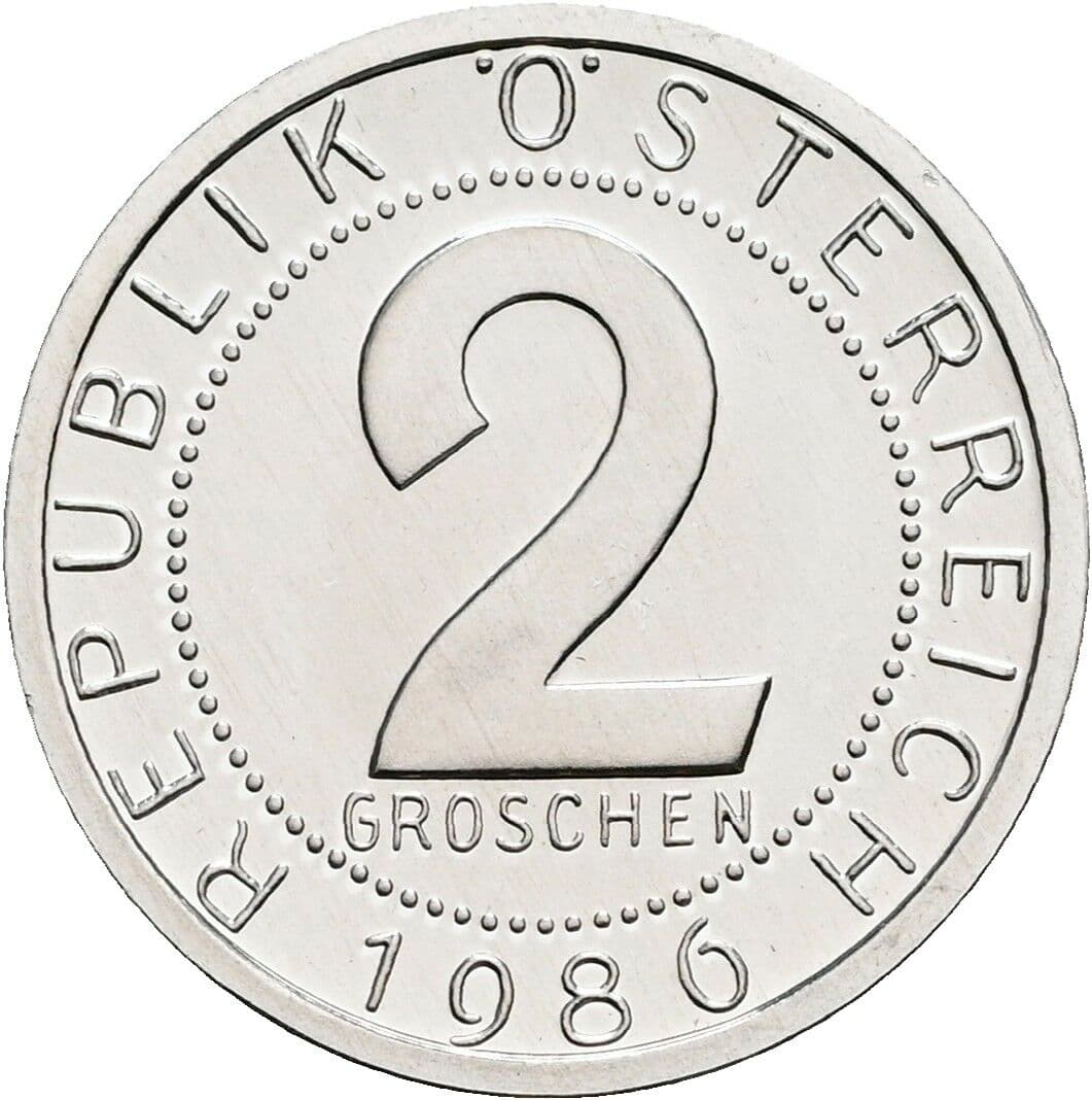2 Groschen 1986 – Vorderseite