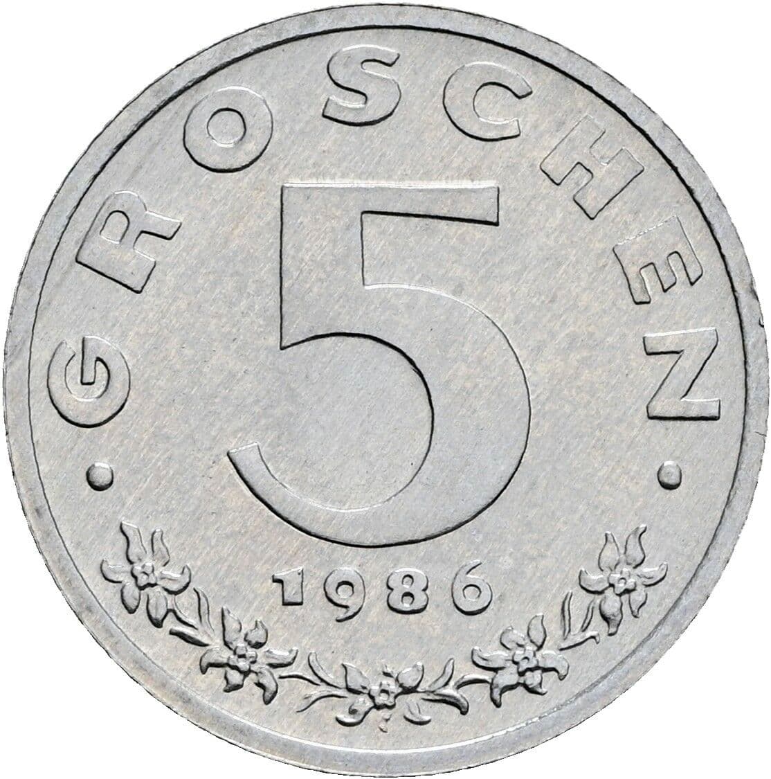 5 Groschen 1986 – Vorderseite