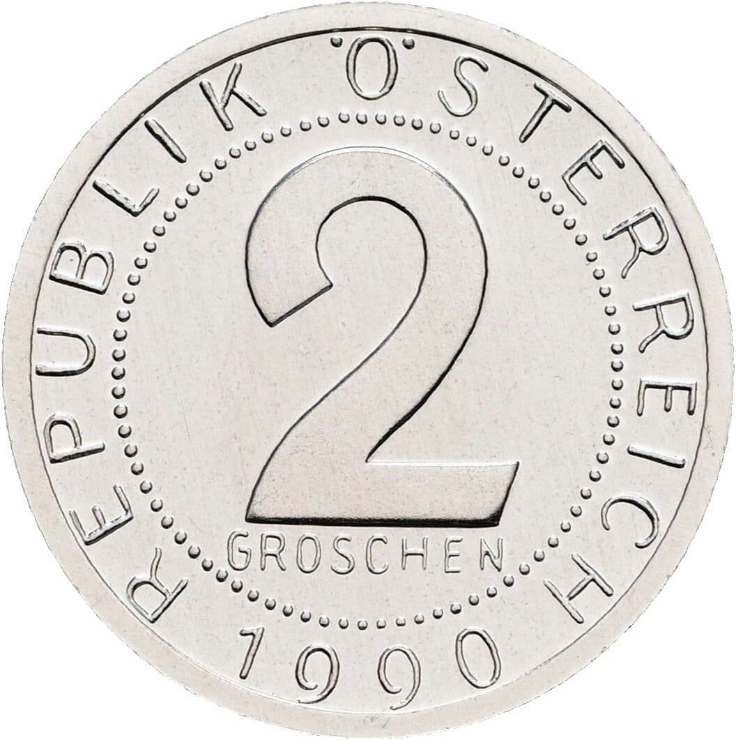 2 Groschen 1990 – Vorderseite
