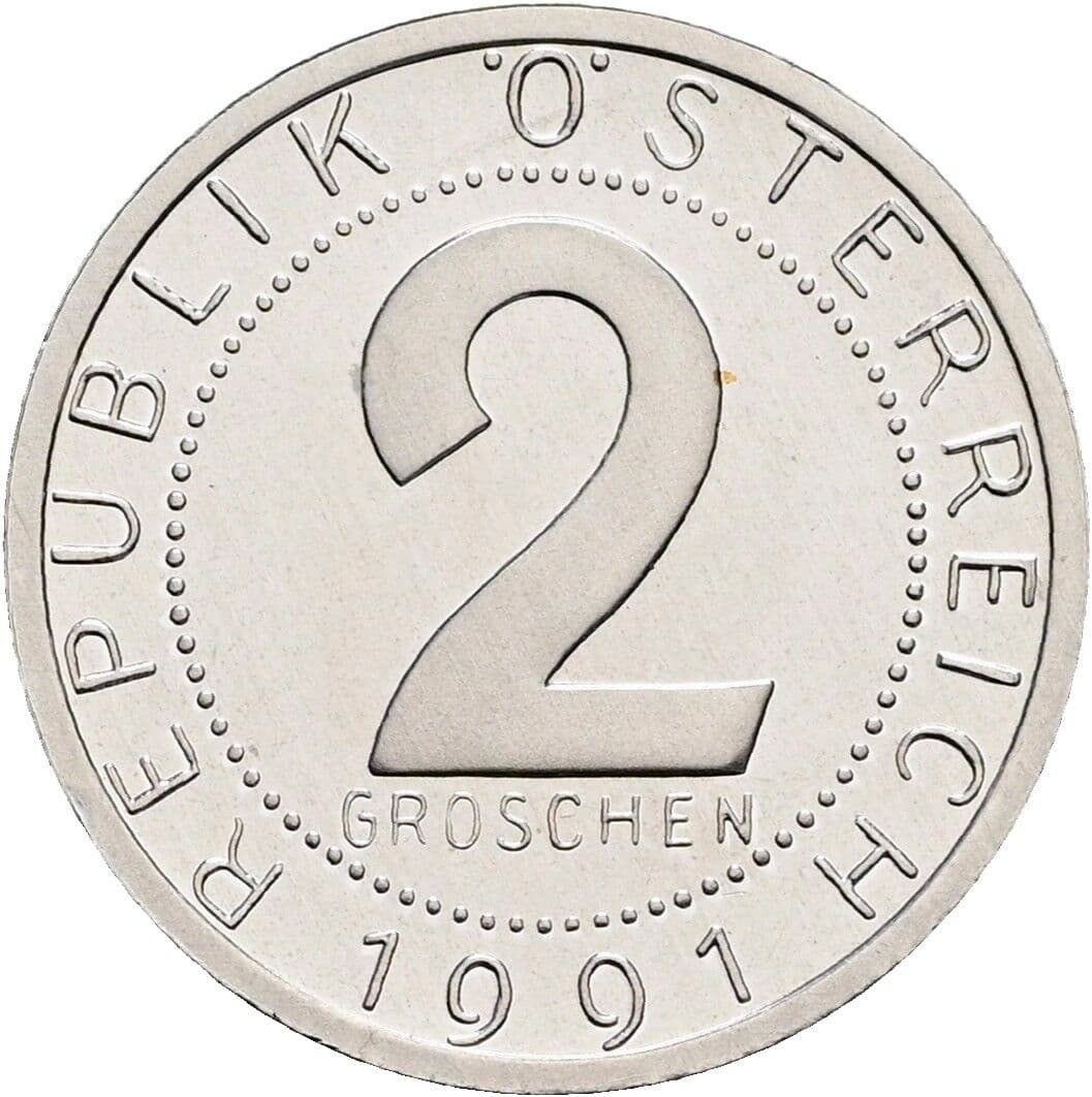 2 Groschen 1991 – Vorderseite