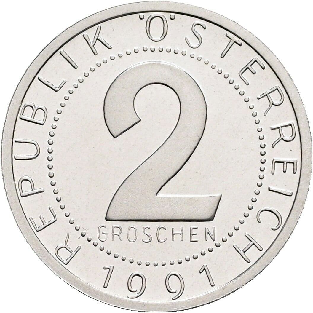 2 Groschen 1991 – Vorderseite