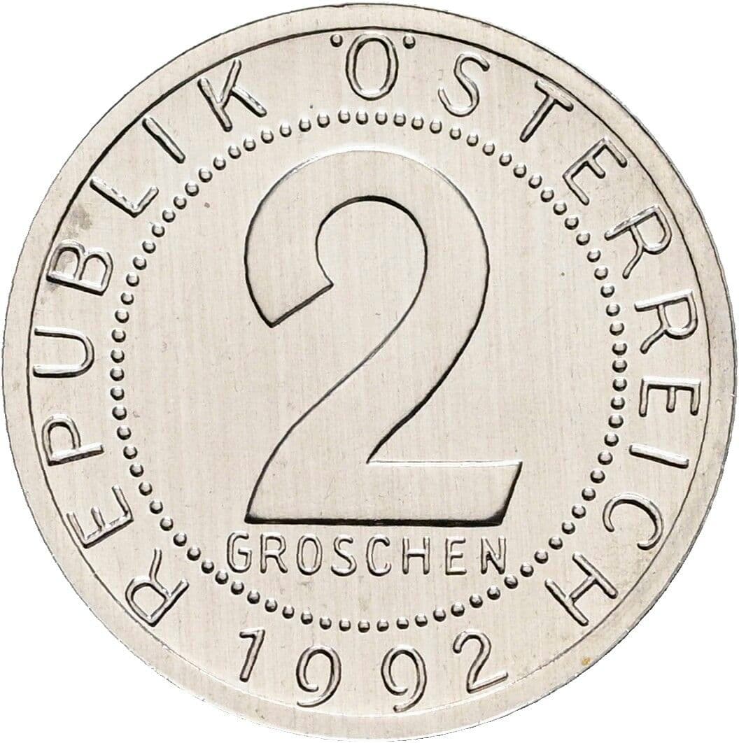 2 Groschen 1992 – Vorderseite