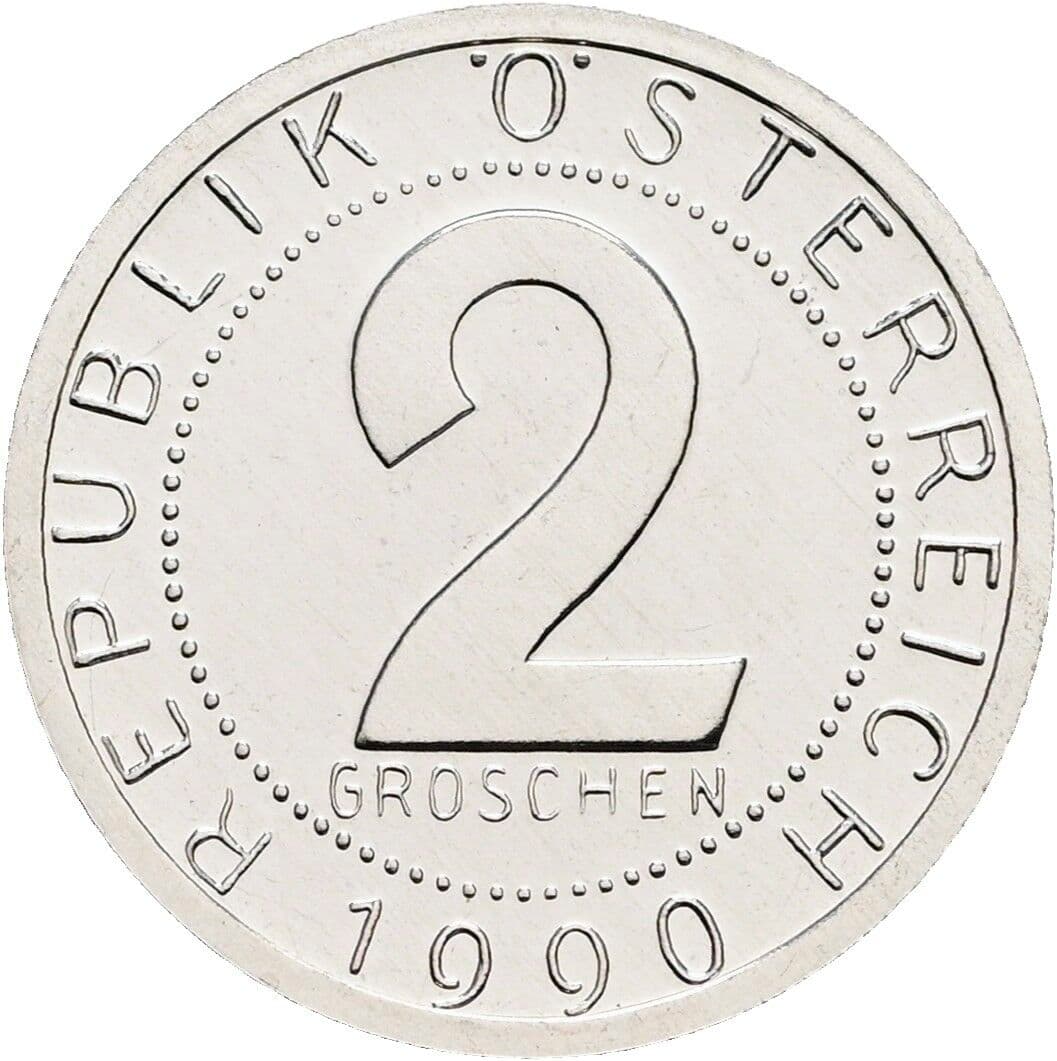 2 Groschen 1990 – Vorderseite