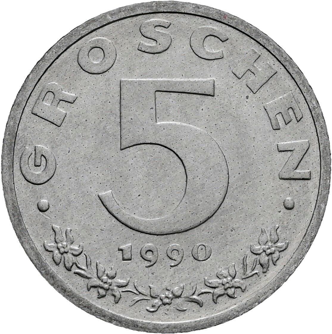 5 Groschen 1990 – Vorderseite