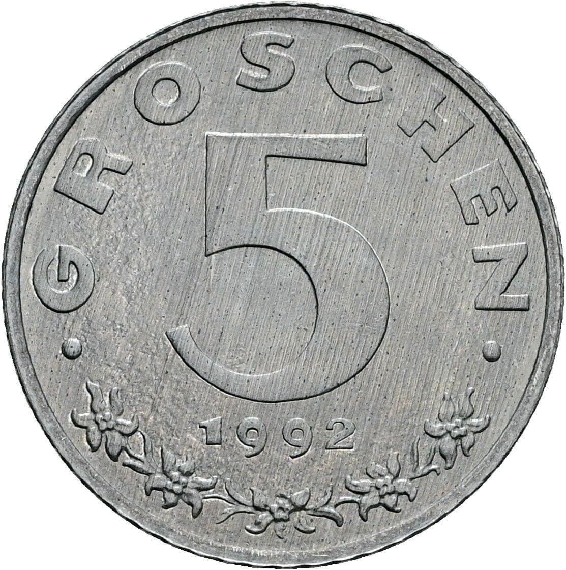 5 Groschen 1992 – Vorderseite
