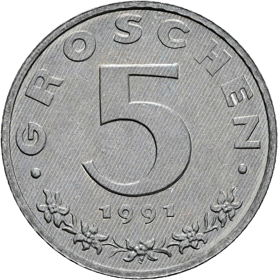 5 Groschen 1991 – Vorderseite