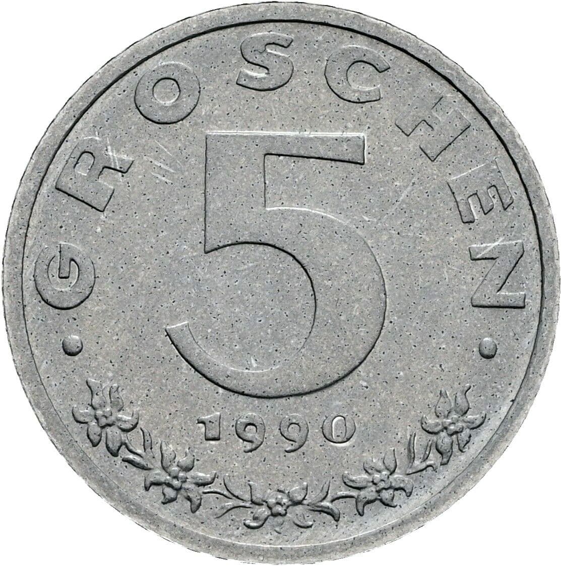 5 Groschen 1990 – Vorderseite