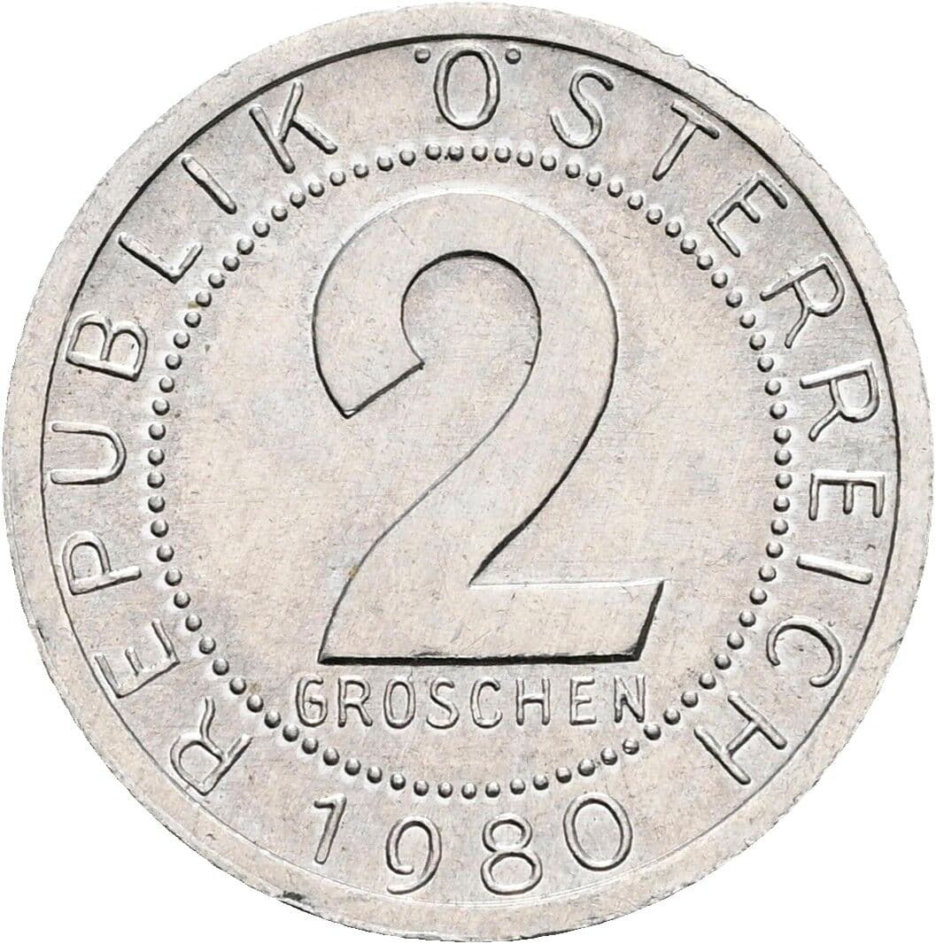 2 Groschen 1980 – Vorderseite