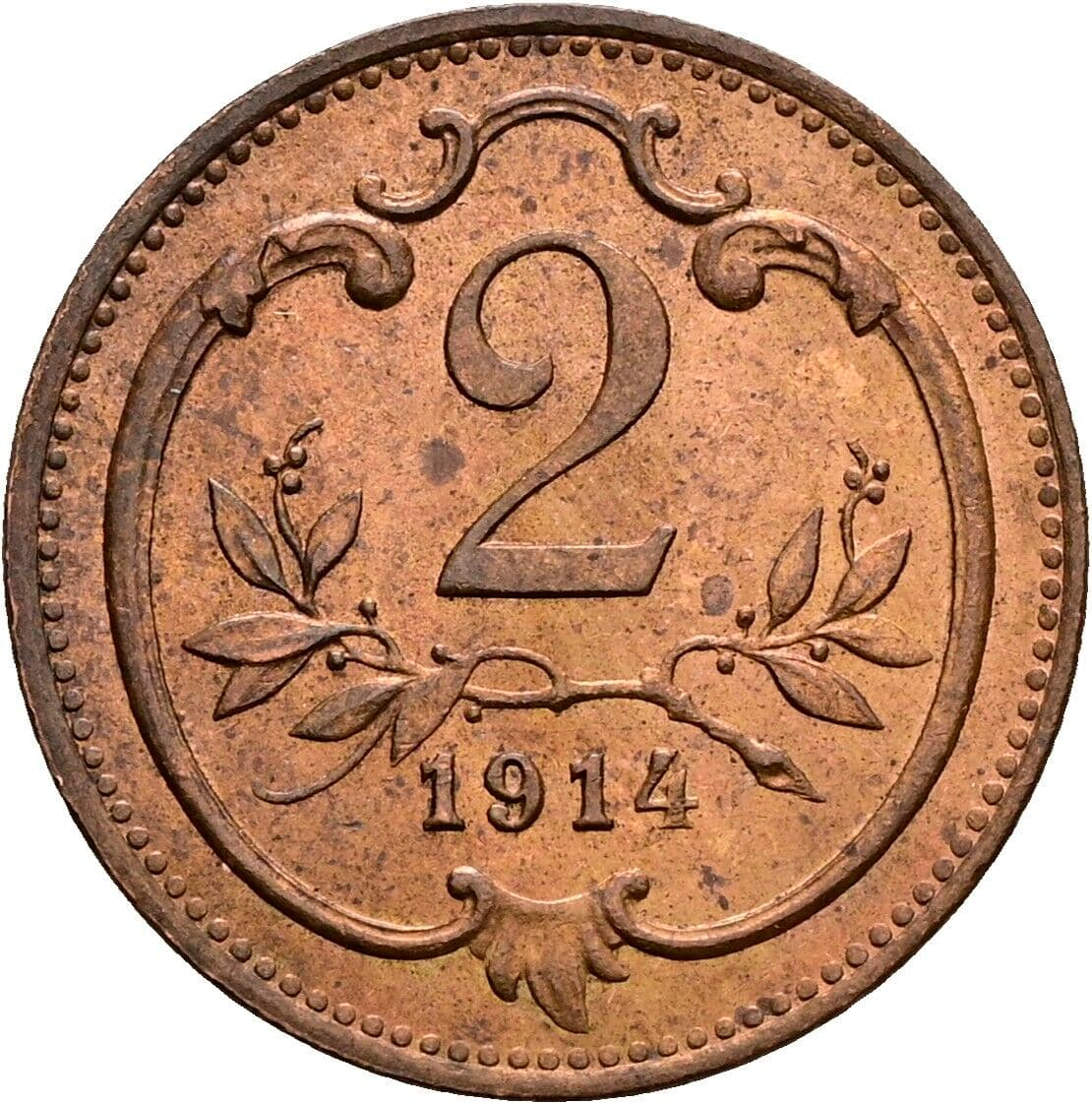 2 Heller Franz Joseph I. 1848-1916 1914 – Vorderseite