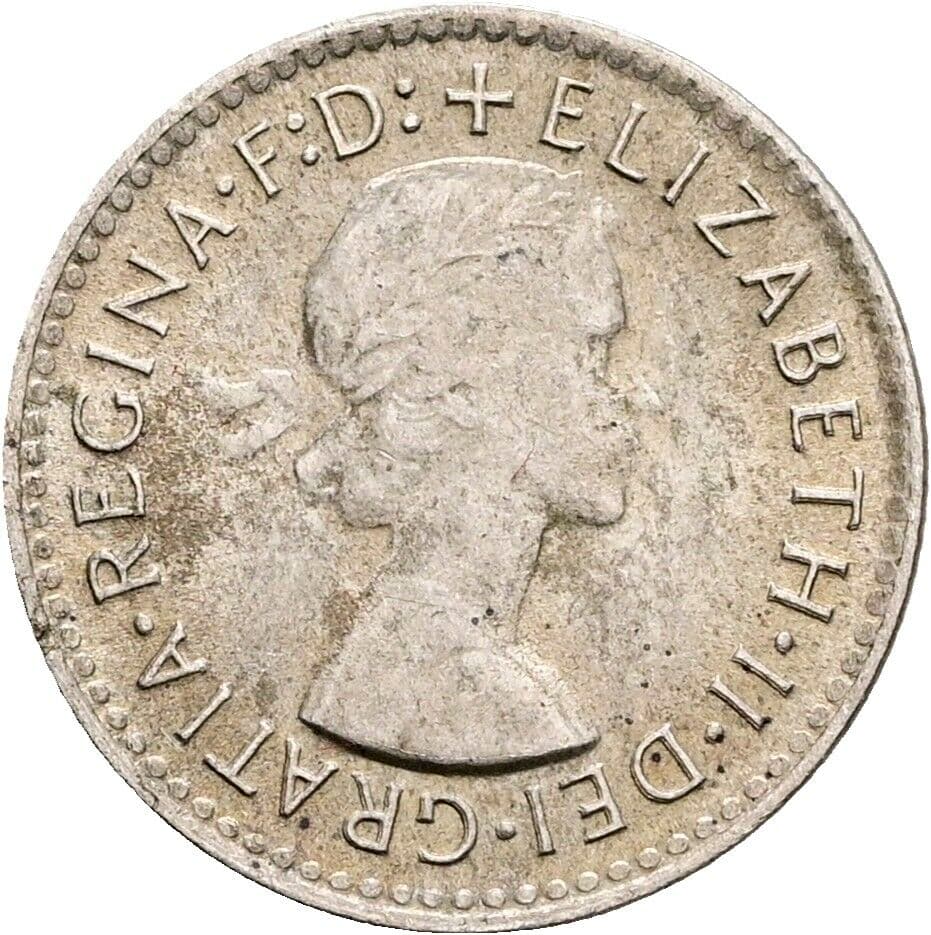3 Pence Elisabeth II. 1952-2022 1955 – Vorderseite