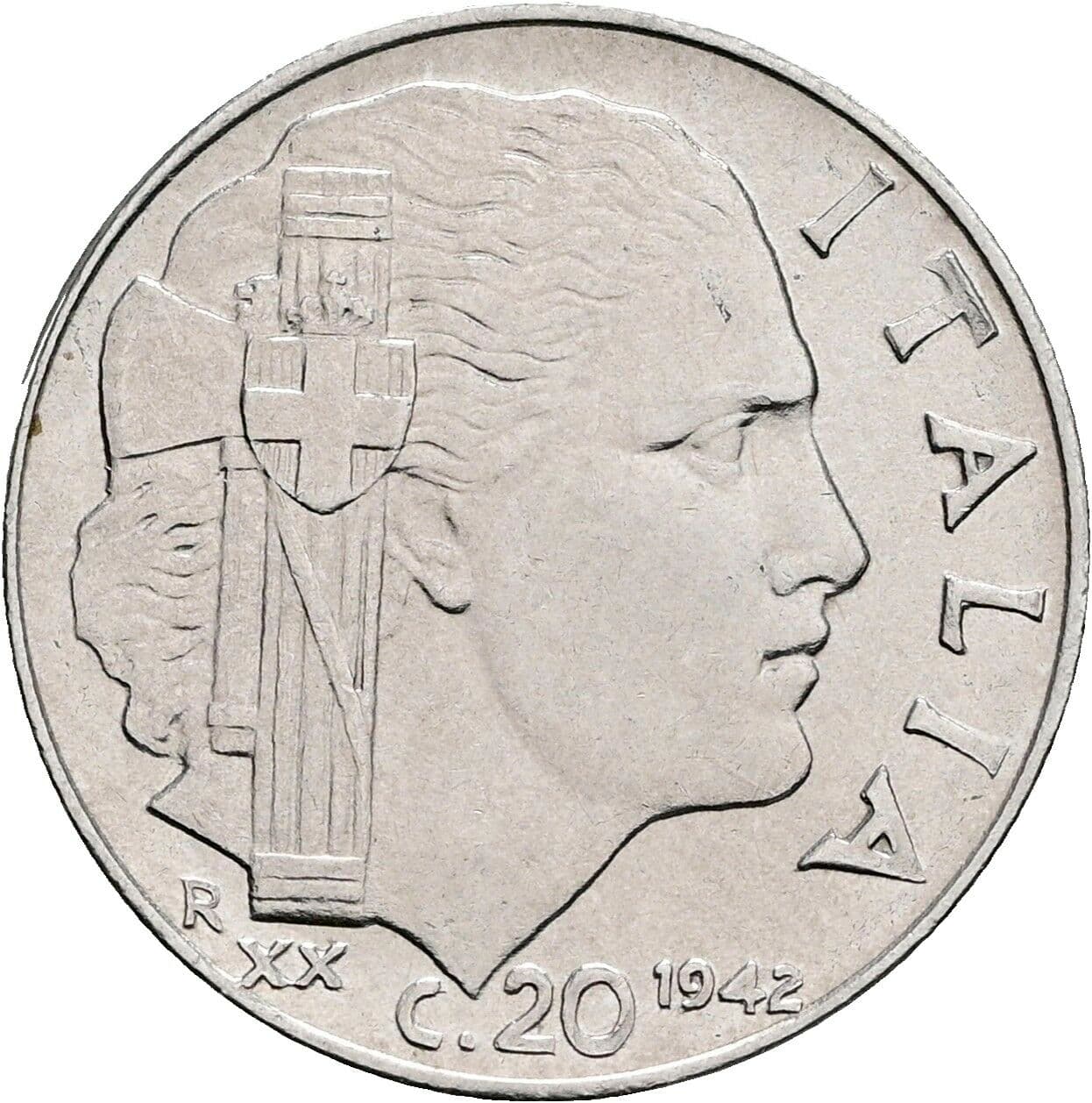 20 Centesimi Vittorio Emanuele III. 1900-1946 1942 – Vorderseite