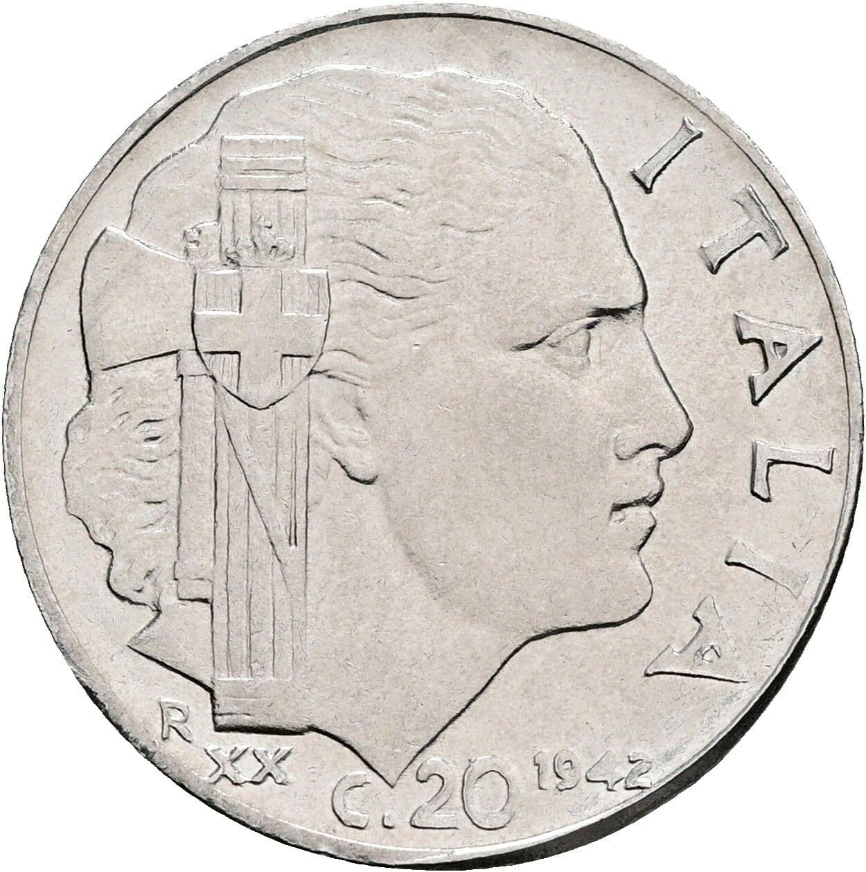 20 Centesimi Vittorio Emanuele III. 1900-1946 1942 – Vorderseite