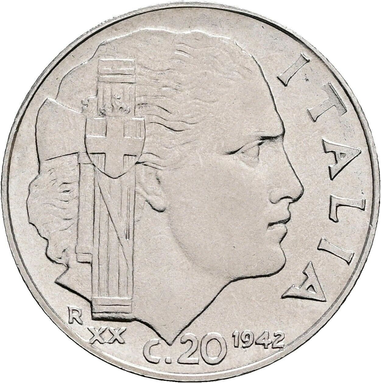 20 Centesimi Vittorio Emanuele III. 1900-1946 1942 – Vorderseite