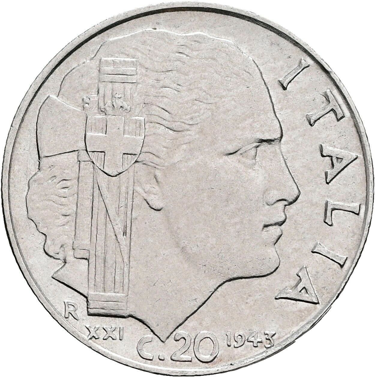 20 Centesimi Vittorio Emanuele III. 1900-1946 1943 – Vorderseite