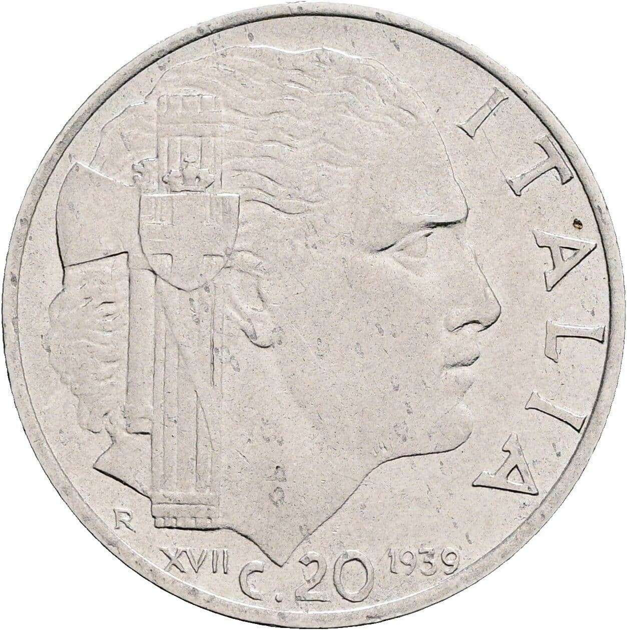 20 Centesimi Vittorio Emanuele III. 1900-1946 1939 – Vorderseite