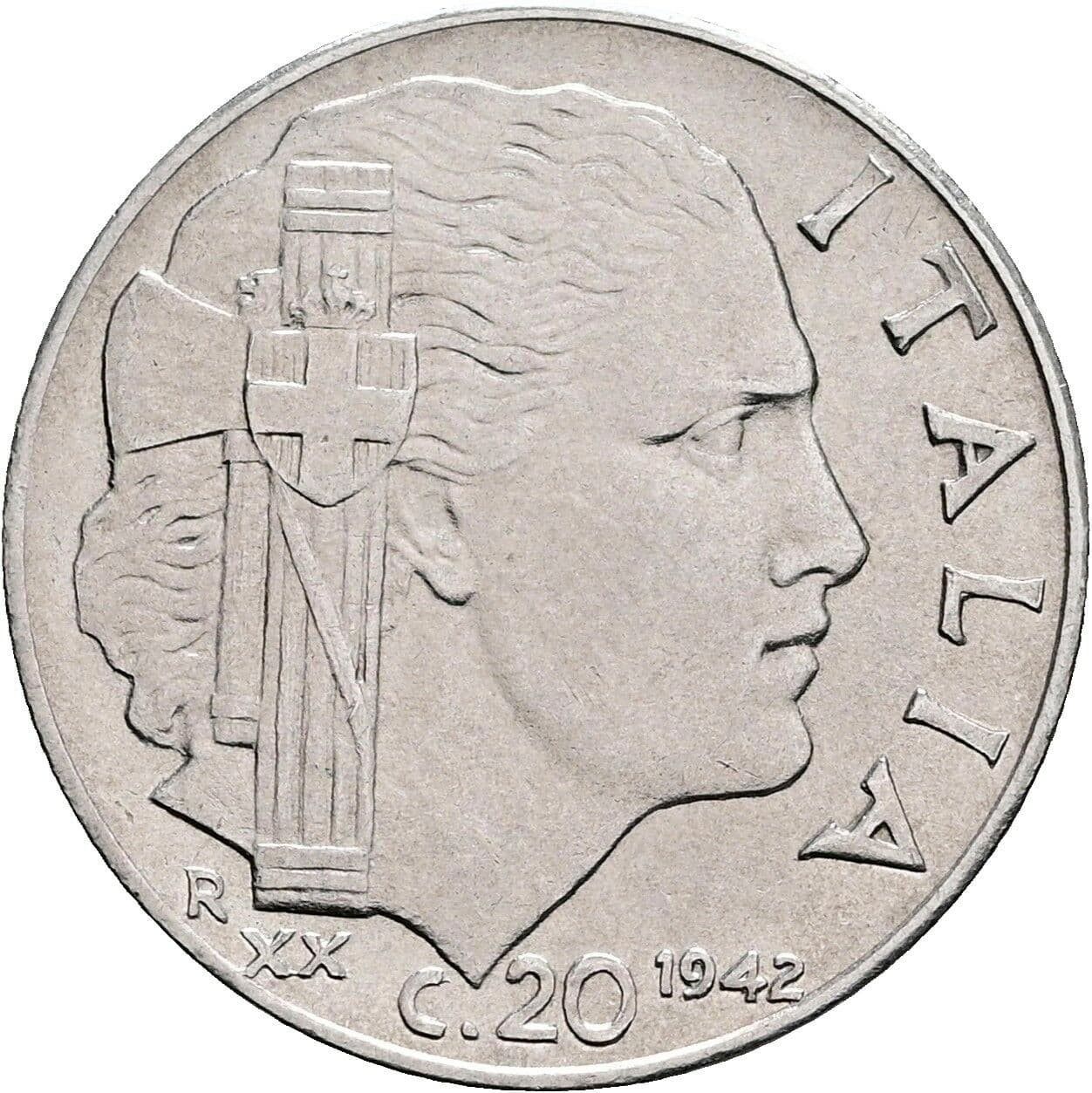 20 Centesimi Vittorio Emanuele III. 1900-1946 1942 – Vorderseite