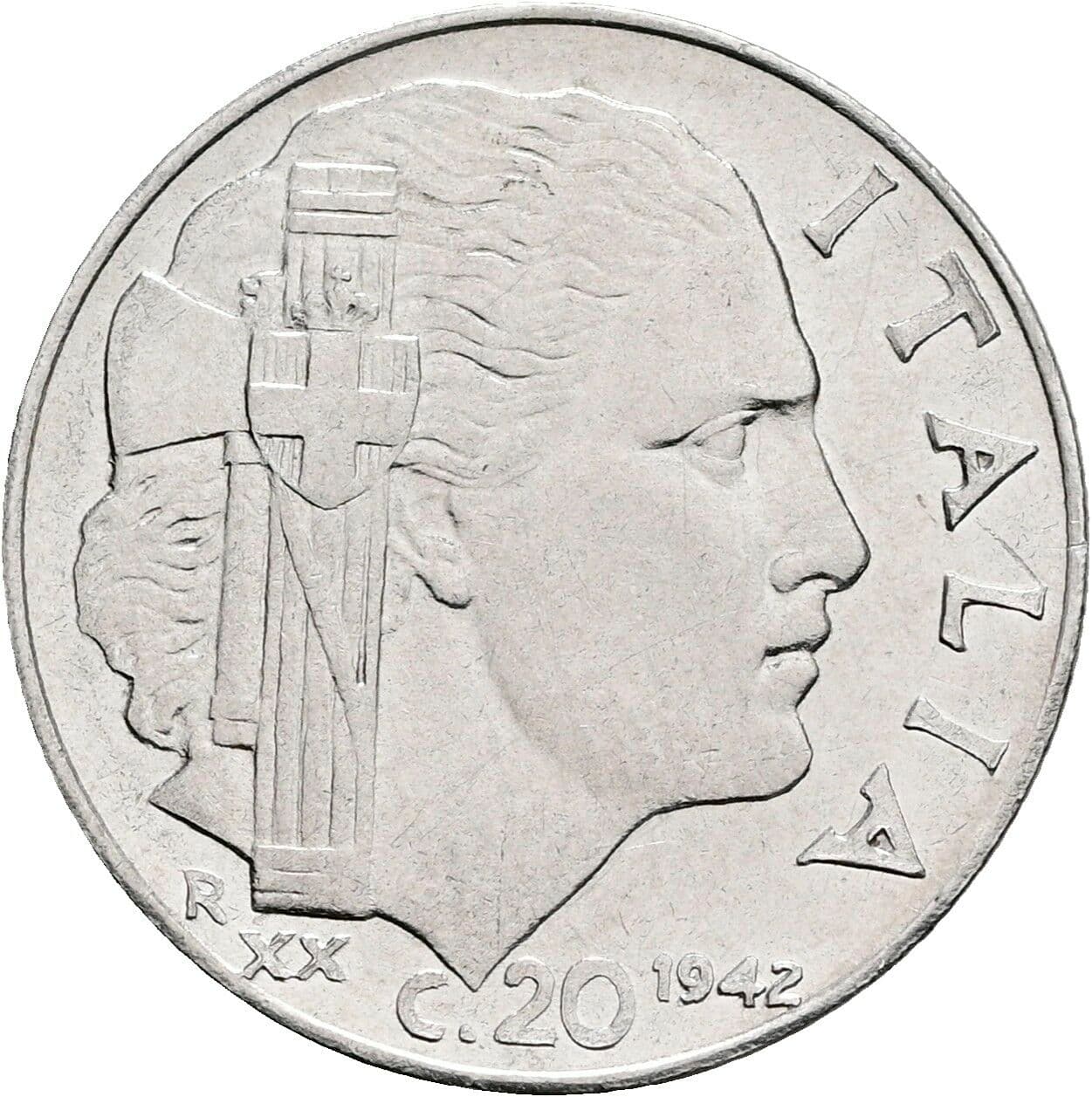20 Centesimi Vittorio Emanuele III. 1900-1946 1942 – Vorderseite