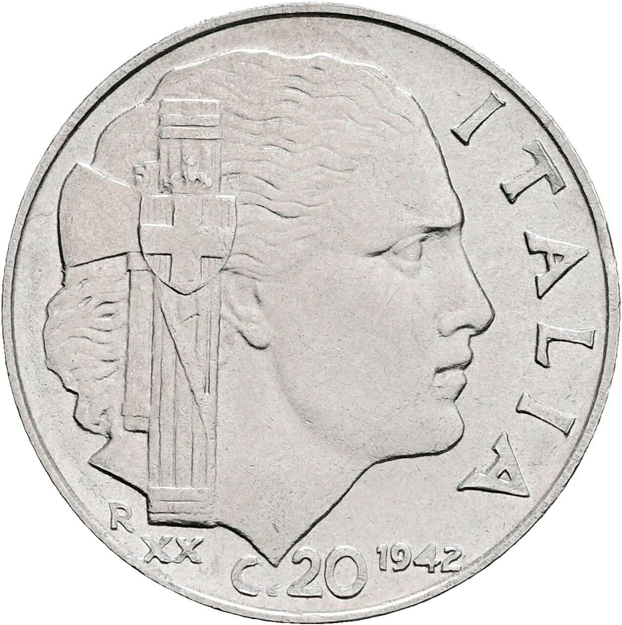 20 Centesimi Vittorio Emanuele III. 1900-1946 1942 – Vorderseite