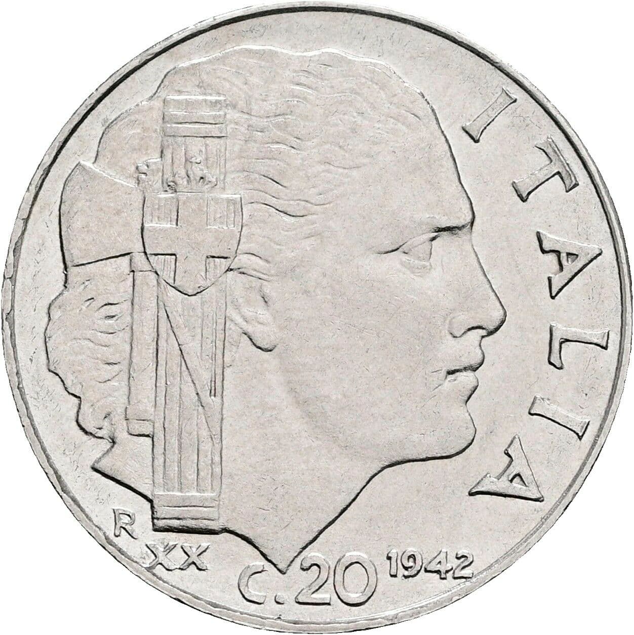 20 Centesimi Vittorio Emanuele III. 1900-1946 1942 – Vorderseite
