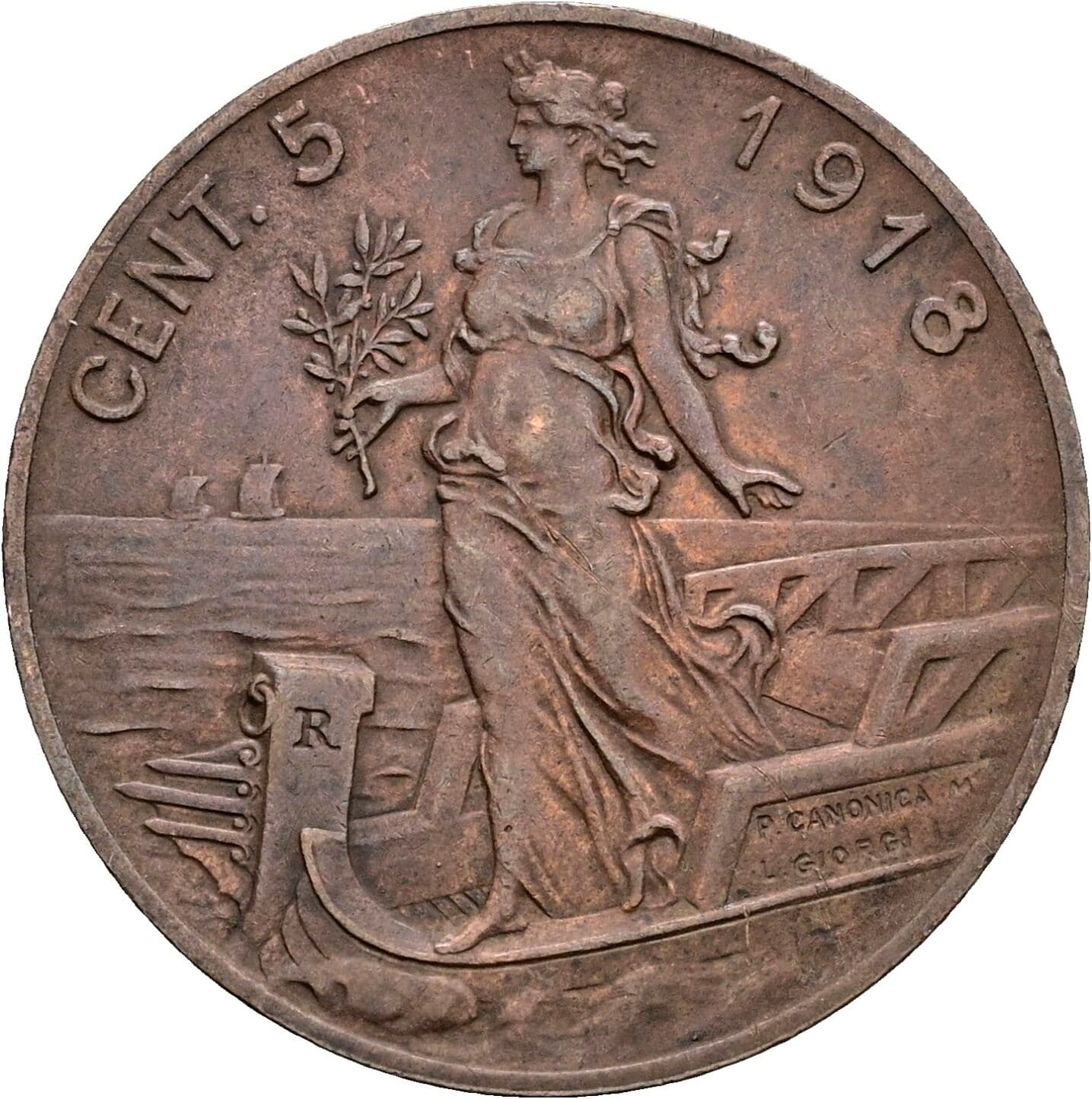 5 Centesimi Vittorio Emanuele III. 1900-1946 1918 – Rückseite