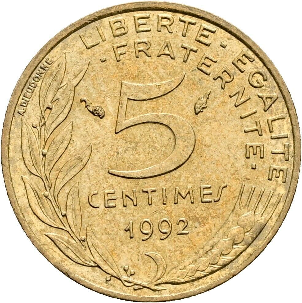 5 Centimes 1992 – Rückseite
