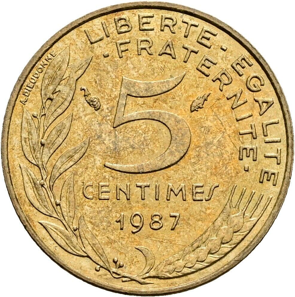 5 Centimes 1987 – Rückseite