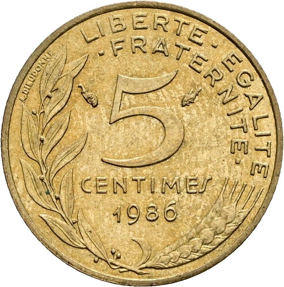 5 Centimes 1986 – Rückseite