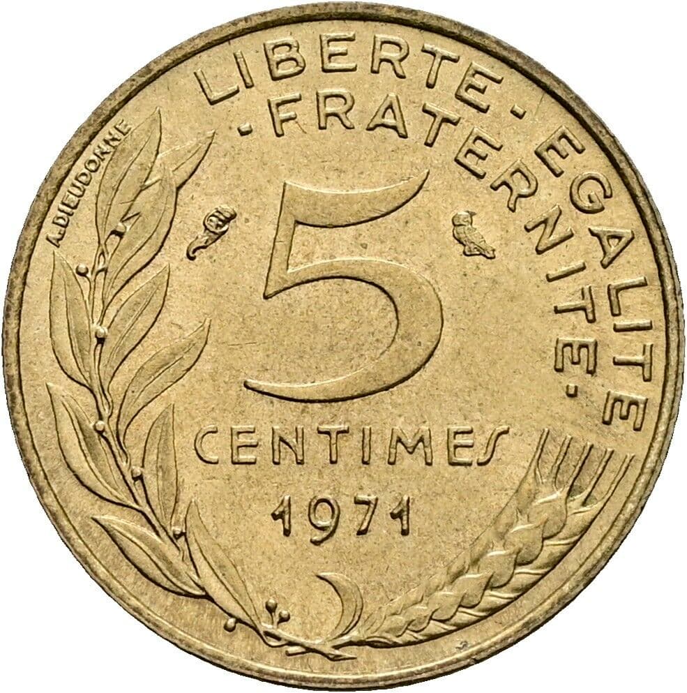 5 Centimes 1971 – Rückseite