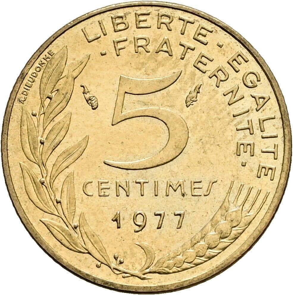 5 Centimes 1977 – Rückseite