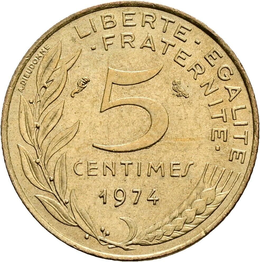 5 Centimes 1974 – Rückseite