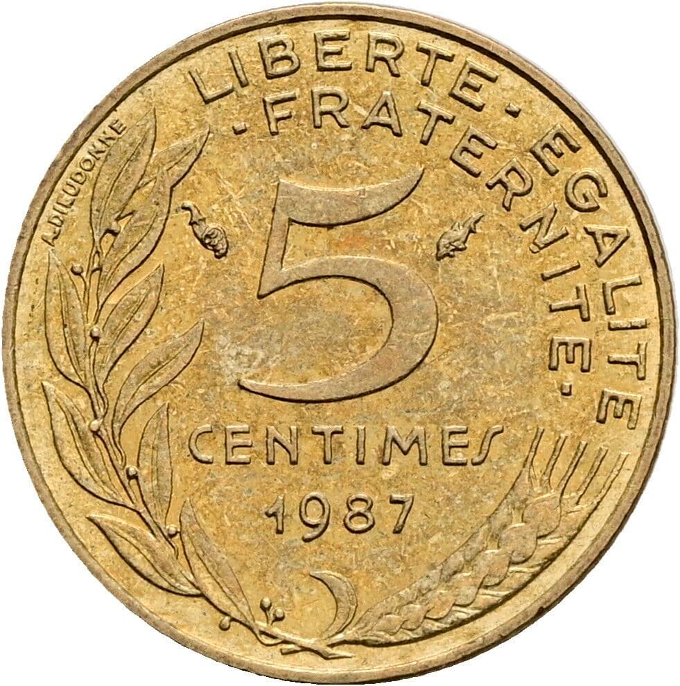 5 Centimes 1987 – Rückseite