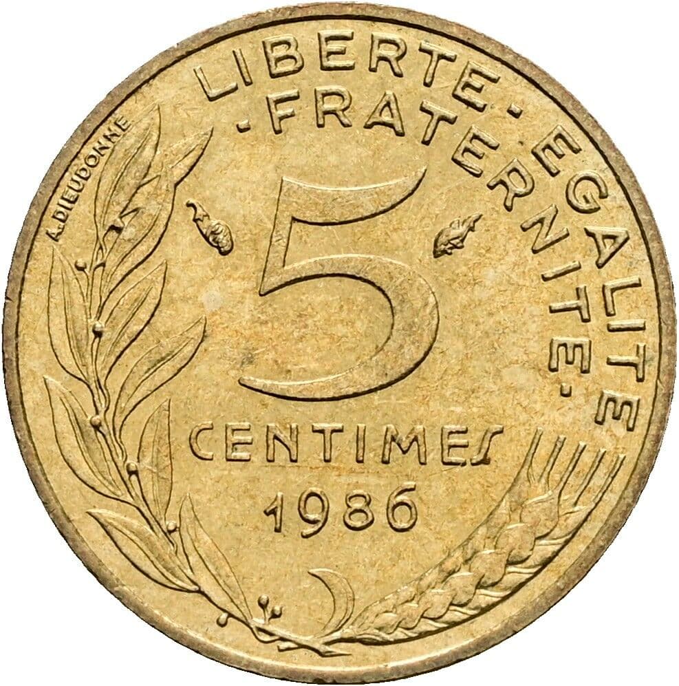 5 Centimes 1986 – Rückseite